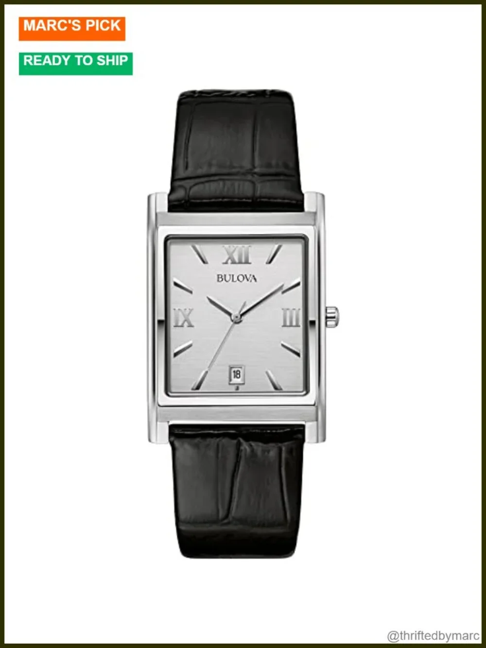 Stainless Steel Calendar Date Quartz Watch with Leather Strap Rectangle Dial